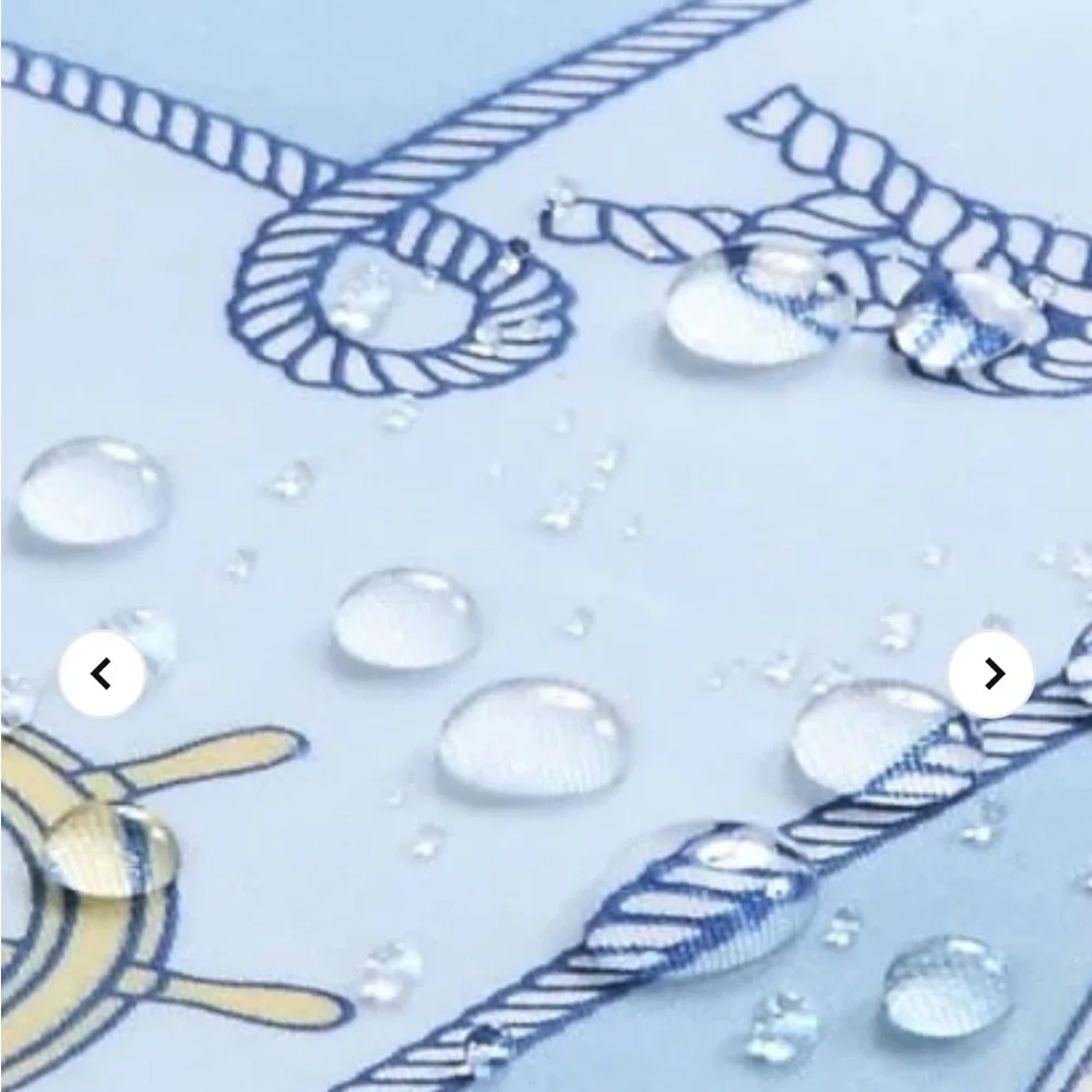 Ocean sea life shower curtain theme schooner sailboat anchor rope knots euc